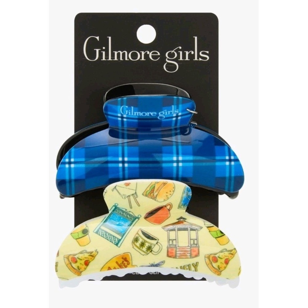 NEW Gilmore Girls Hair Claw Clip 2 Pc Set Blue Plaid Luke's Diner AOP Icons